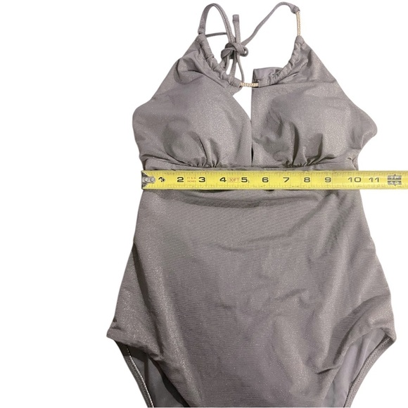 Azure Glitter Metal Embellished Halter Swimsuit - Picture 6 of 7